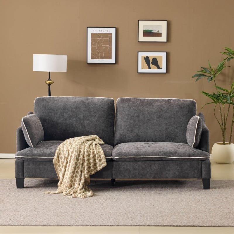 Transitional Loveseat Piped T-Cushions & Linen Blend