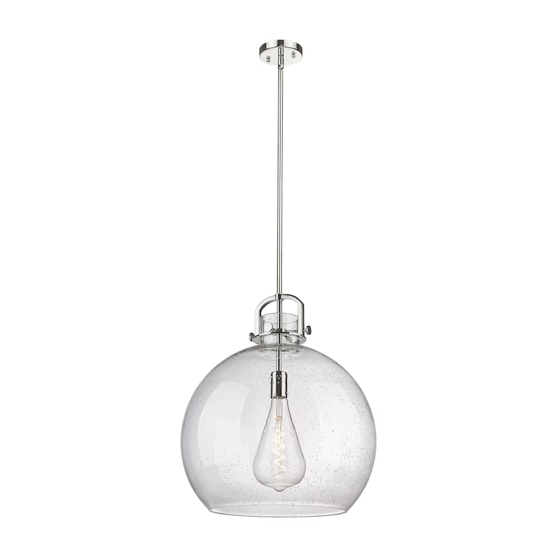Innovations Lighting Newton Sphere - 1 Light 18" Stem Hung Pendant - Polished Nickel/Seedy