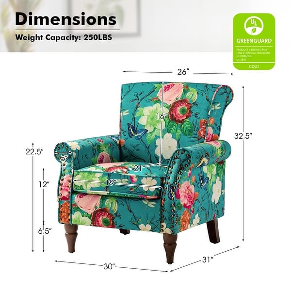 dimension image slide 7 of 14, Nyctelius Traditional Polyester Accent Arm Chair with Pattern and Nailhead Trim Set of 2 by HULALA HOME