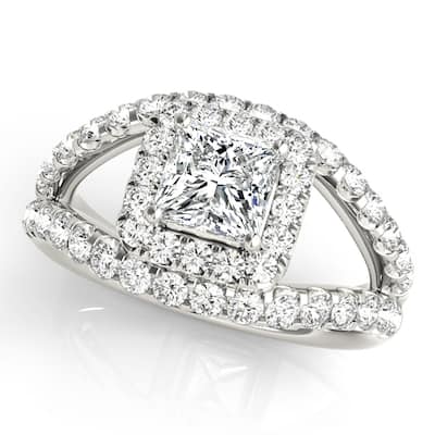 Auriya 14k White Gold Lab Grown Princess Diamond Halo Engagement Ring 0.50 to 5.00 ct. tw. (F-G VS)