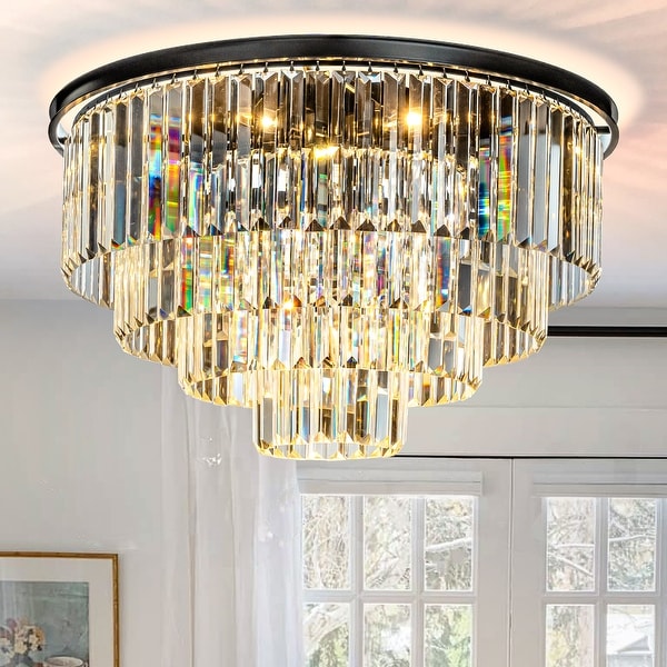 8 Lights Mid Century Modern 4 Tier Round Fringe Crystal Flush Mount Light W 31.5 in. On Sale Bed Bath Beyond 38354482