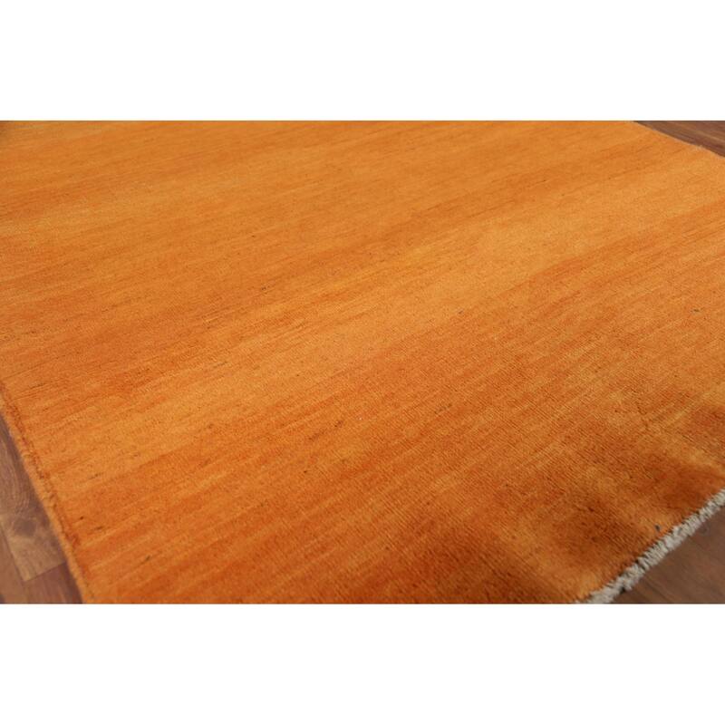 Orange Gabbeh Modern Rug Hand-Knotted Wool Carpet - 4'0"x 5'9"
