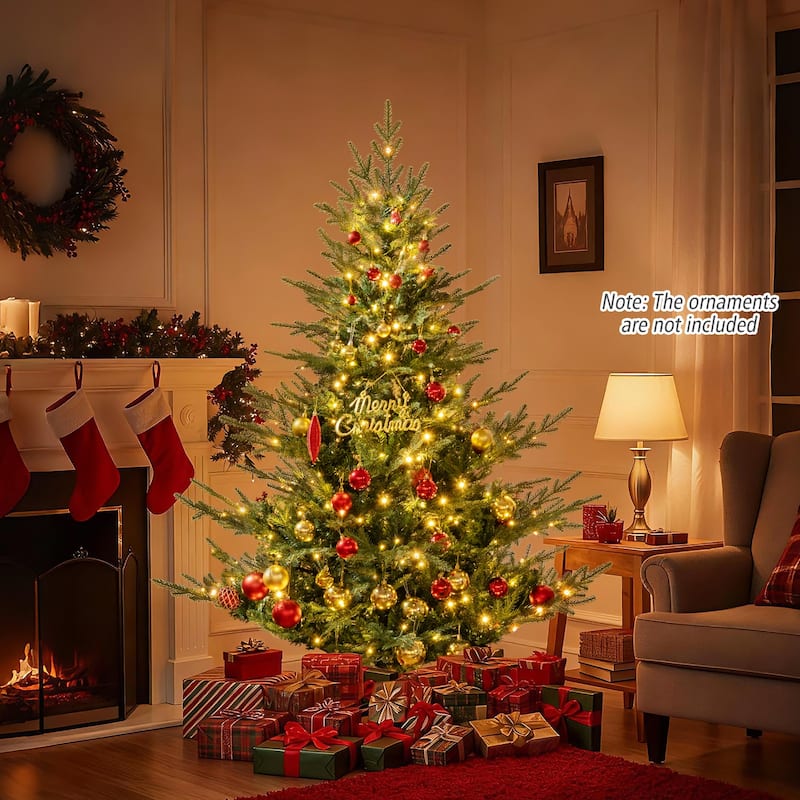 Gymax Pre-Lit Artificial Christmas Tree Hinged Xmas Tree w/ PVC & PE