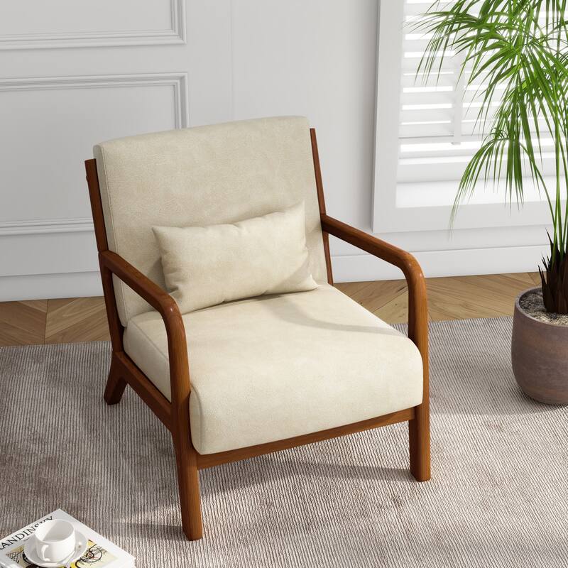 Mid Century Solid Wood Upholstered Accent Chair