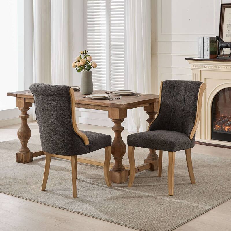Velvet Dining Chairs with Curved Wood Trim and Sculpted Legs(Set of 2)