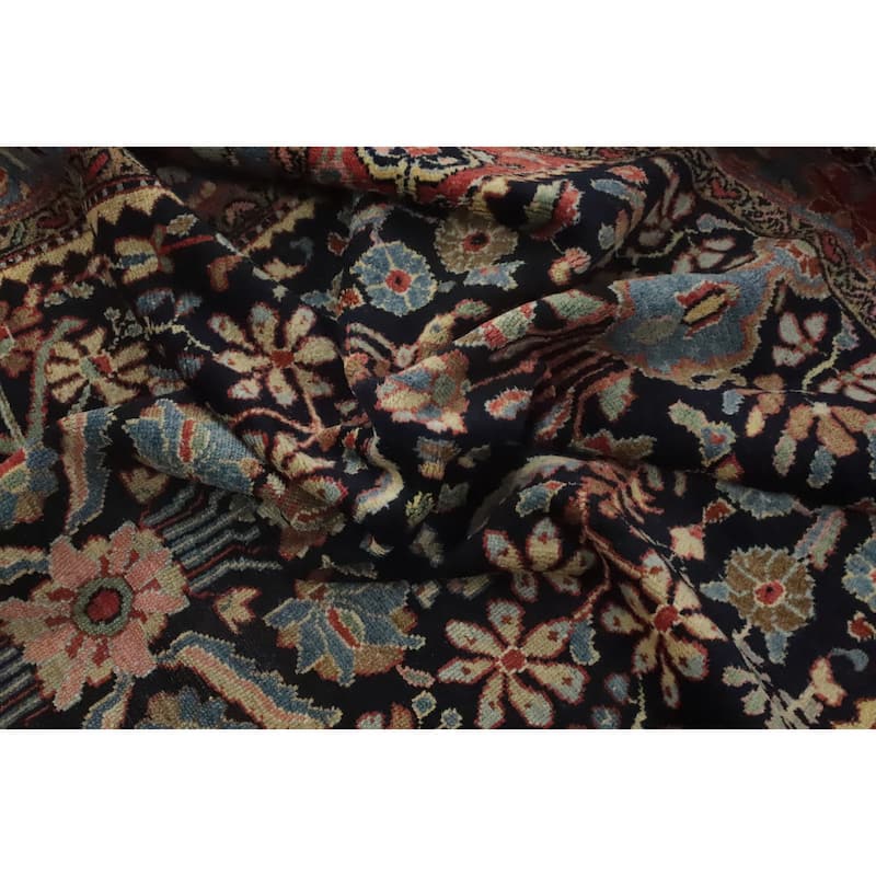 Hand Knotted Oriental 100% Wool Carpet Traditional Floral Navy Blue & Blues Lilian Area Rug - 6' 11'' X 4' 4''