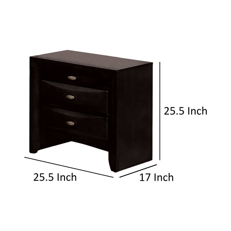 Black/Nickel 3 Drawer 25.5 in. W Nightstand with Sturdy Knob Pulls