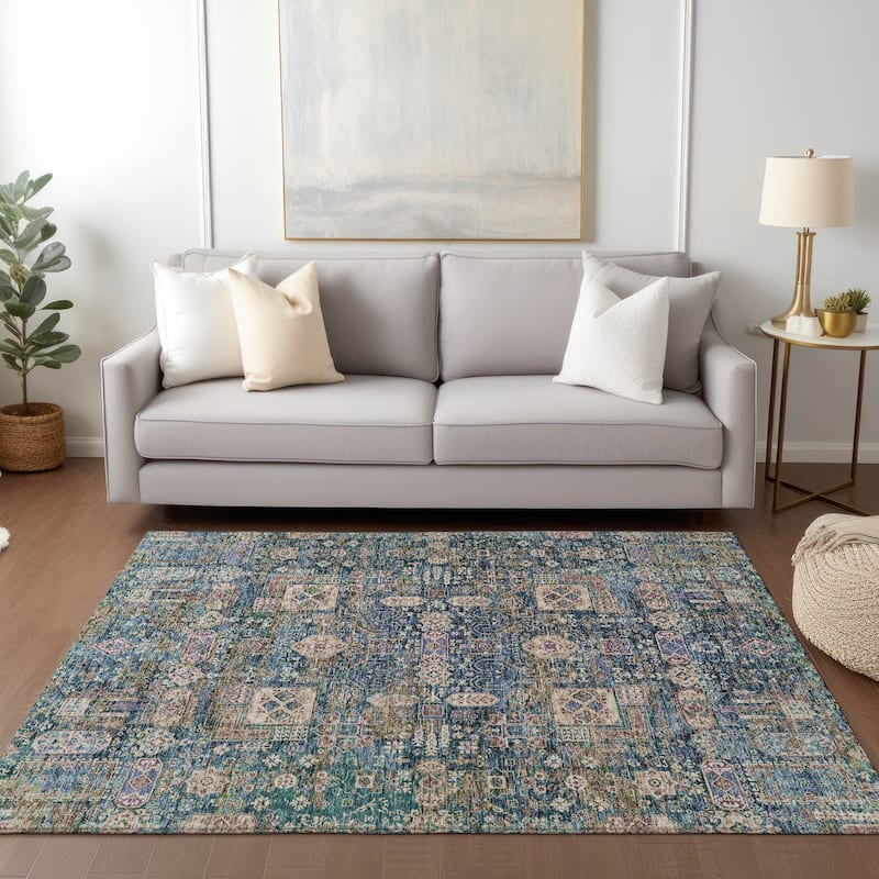 Machine Washable Indoor/ Outdoor Chantille Traditional Vintage Rug - Green - 10' x 14'