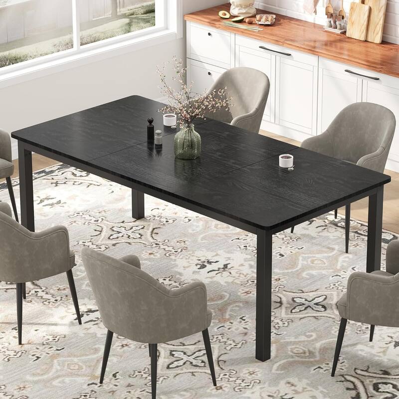 Industrial Dining Table for 8, Wooden Long Dinner Table, Kitchen Table - Black - 70.8 Inch