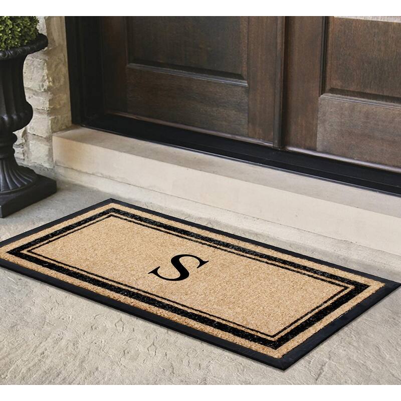 A1HC Natural Coir & Rubber Non Slip Thin Profile Front Door Large Monogrammed Door Mats 30x60 Inches
