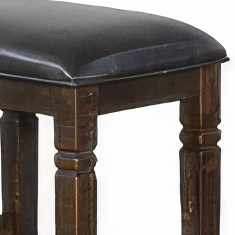 Flint Barstool, Set of 2, Backless, Plush Black Vinyl Seat, Dark Brown Mahogany