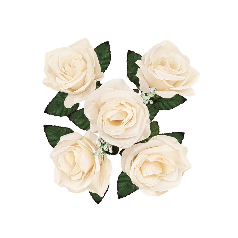Set of 12 Ivory Artificial Open Rose Flower Stem Bush Bouquet 14in - 14" L x 7" W x 7" DP