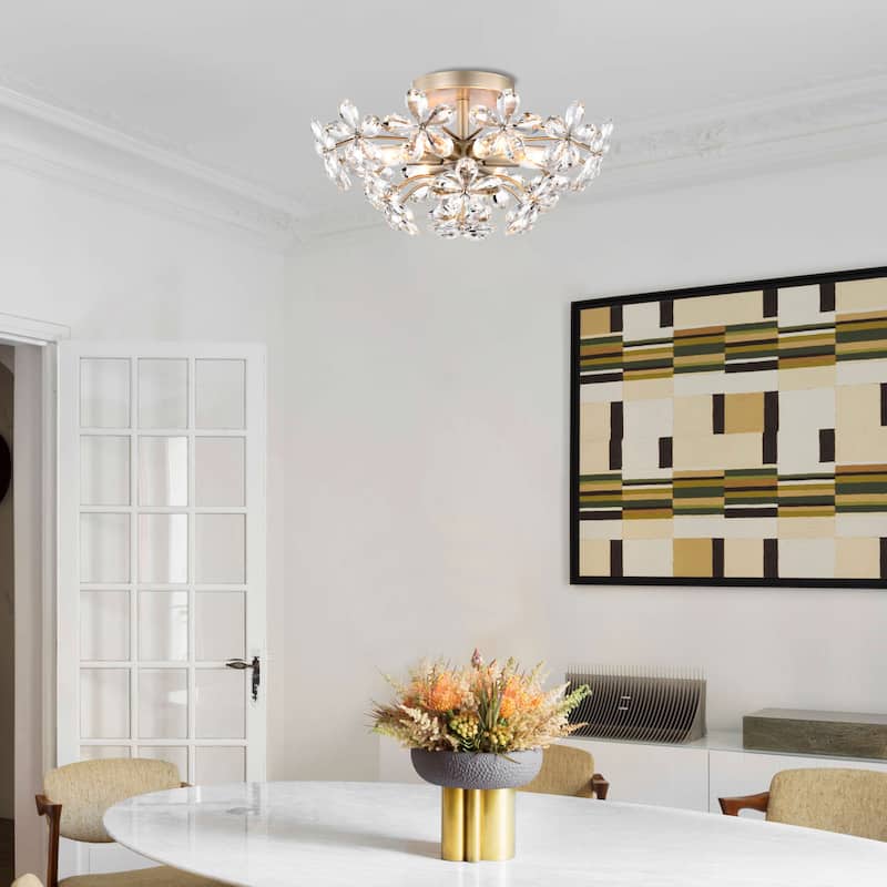 Rosa 6-Light Brushed Silver-ish Champagne Flower Crystal Flush Mount