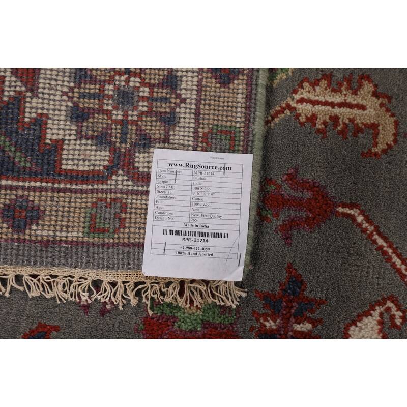Gray Oushak Indian Area Rug Hand-Knotted Wool Carpet - 7'9"x 9'10"