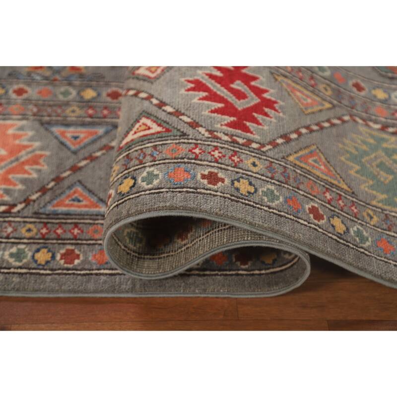 All-Over Geometric Kazak Oriental Area Rug Handmade Wool Carpet - 6'4"x 9'9"