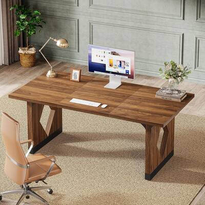 63-Inch Executive Desk, Large Simple Home Office Desk, Wood Writing Study Table