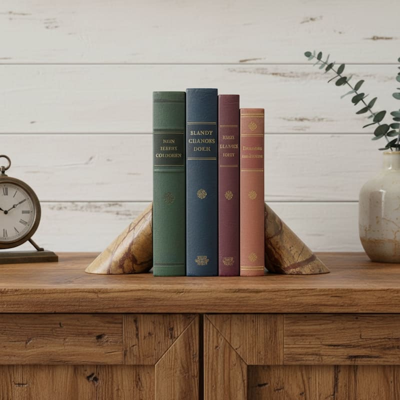 HomeRoots Set of Two Brown Marble Geometric Decorative Bookends - 10.23 in. x 4.75 in. x 3.15 in. - Brown - 10.23 in. x 4.75 in.  x 3.15 in.