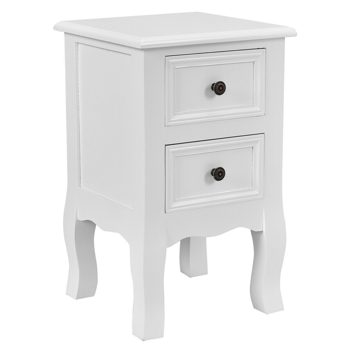 Shop Costway White Night Stand W 2 Storage Drawers Wood End