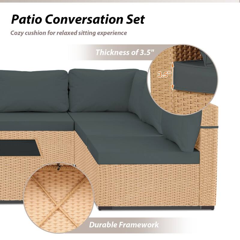 Patio Watcher Patio Conversation Set 9-Piece Yellow Wicker Sectional Seating Group with Cusions
