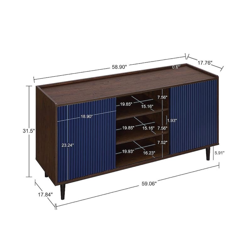 Manhattan Comfort Duane 59.05 Modern Adjustable Shelf Ribbed Sideboard