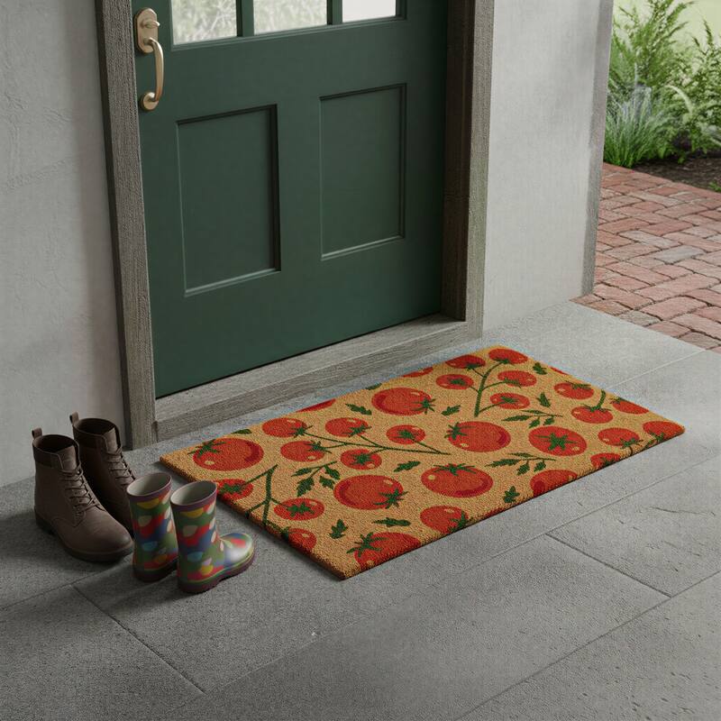Natural Coir Doormat with Printed Images - Natural; Red