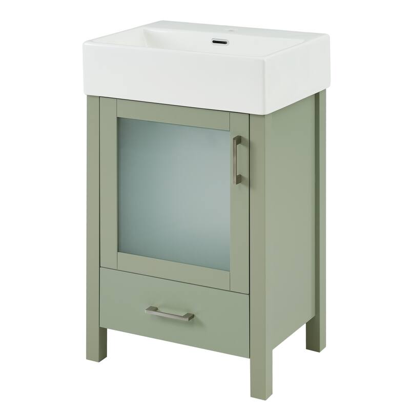 20" Bathroom Vanity with Hazy Glass Door Cabinet and Drawer for Small