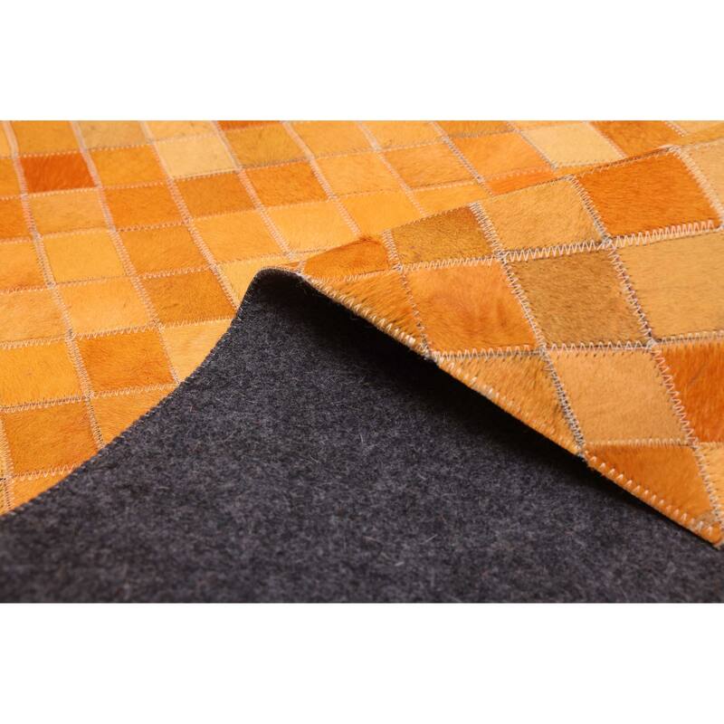 ECARPETGALLERY Handmade Cowhide Patchwork Orange Leather Rug - 8'1 x 10'0