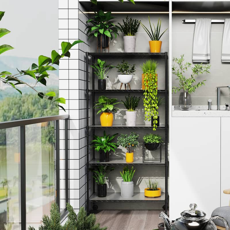 5 Tier Shelf Wire Shelving Unit, NSF Heavy Duty Wire Shelf Metal Large Storage Shelves Height Adjustable Utility ﻿