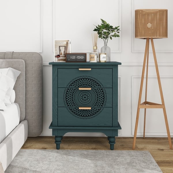 green three drawer dresser MDF Hollow-Carved 3 Storage Chest with Metal Handles For Living Room Bedroom - Bed Bath & Beyond pattern_Velvet