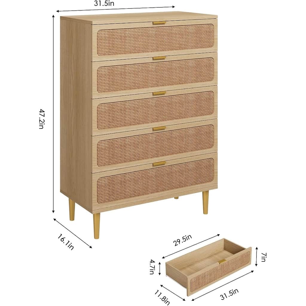 5 Drawer Dresser for Bedroom, Chest of Drawers with Deep Drawers, Large Double Dresser for Closet with Wide Top
