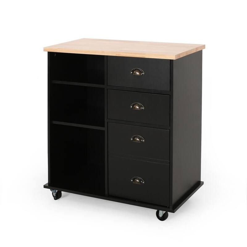 Contemporary Wood Kitchen Cart with Wheels Drawers and Cabinet by Christopher Knight Home
