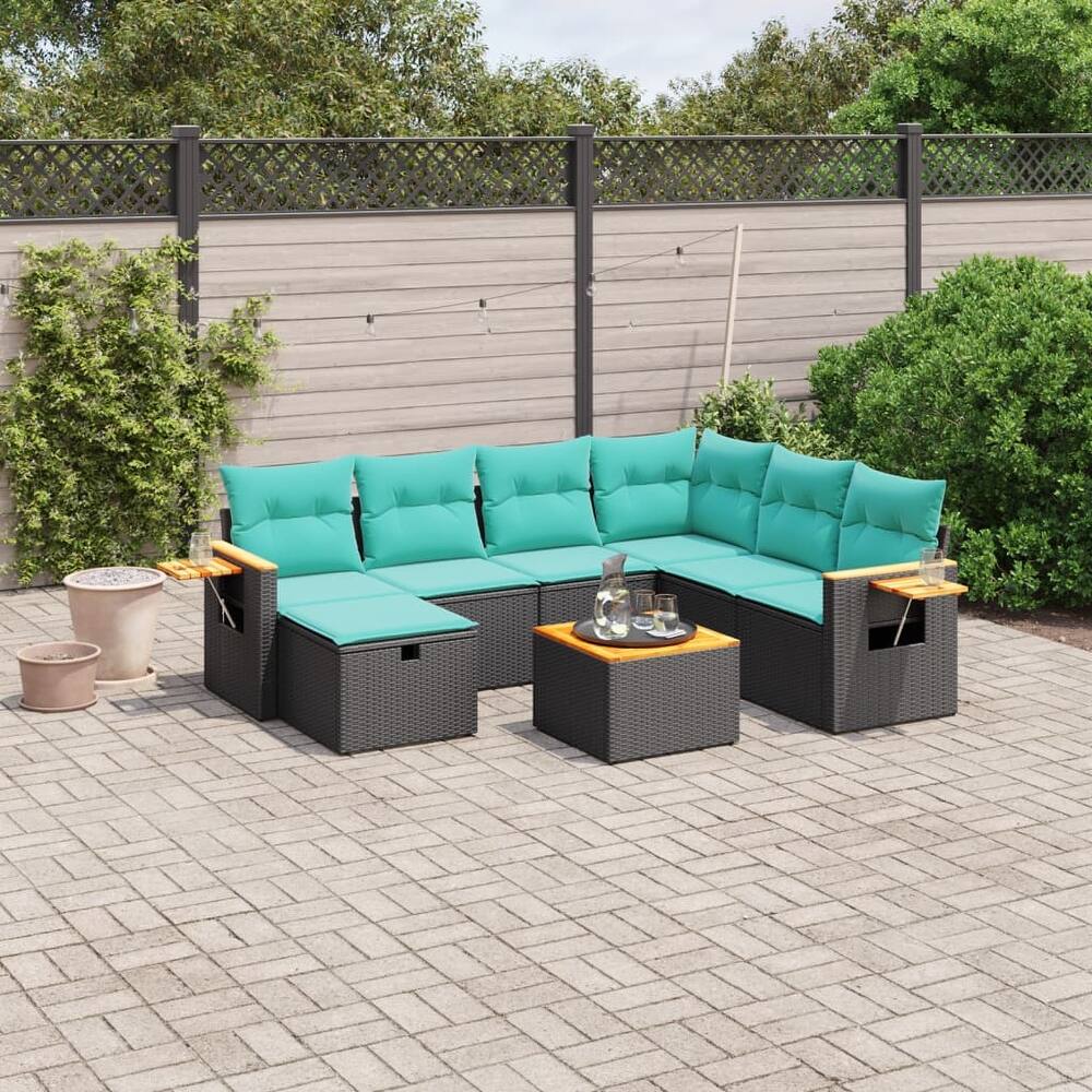 vidaXL Patio Sofa Set with Cushions Outdoor Conversation Furniture Poly Rattan - 24.4" x 24.4" x 27.2"