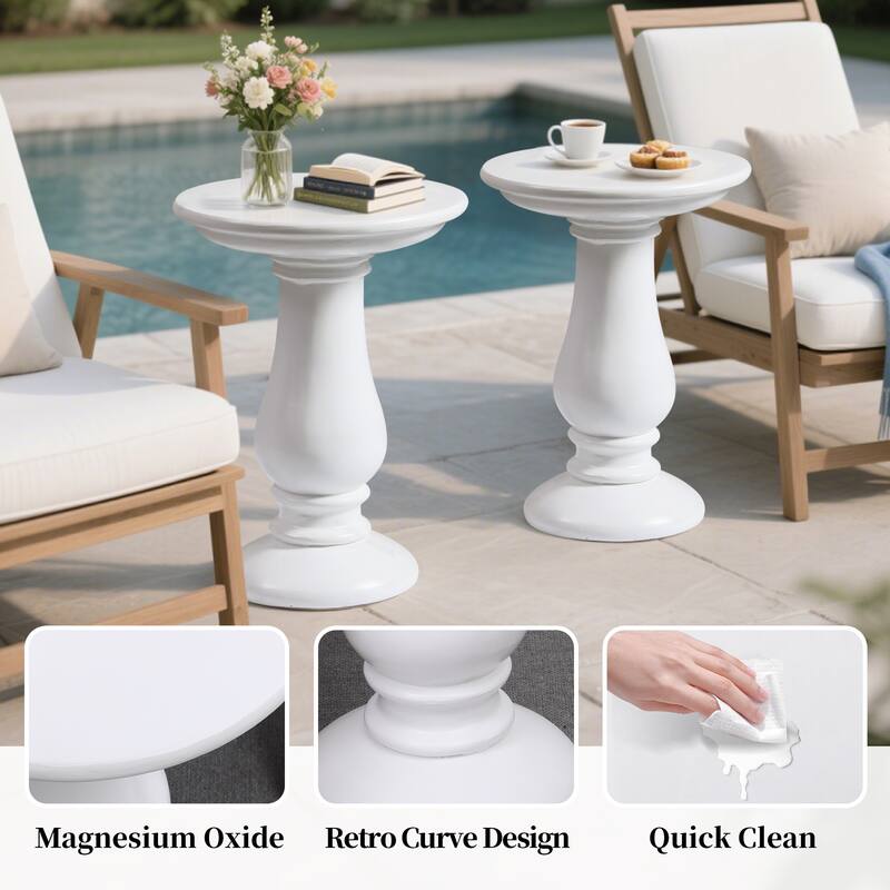 16 in. Magnesium Oxide Outdoor/Indoor Round Side Tables (Set of 2)