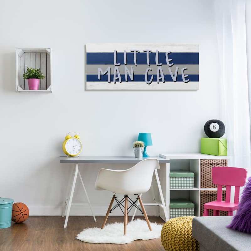 Stupell Boy's Little Man Cave Playroom Sign Blue White Canvas Wall Art - Multi-Color