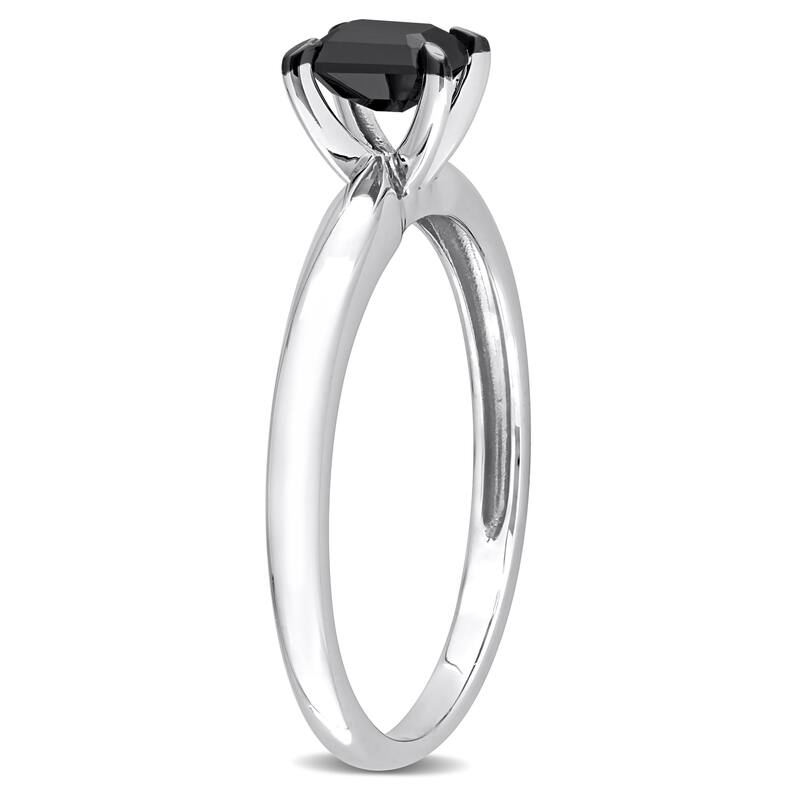 Miadora 1/2ct TDW Emerald-cut Black Diamond Solitaire Engagement Ring in 14k White Gold