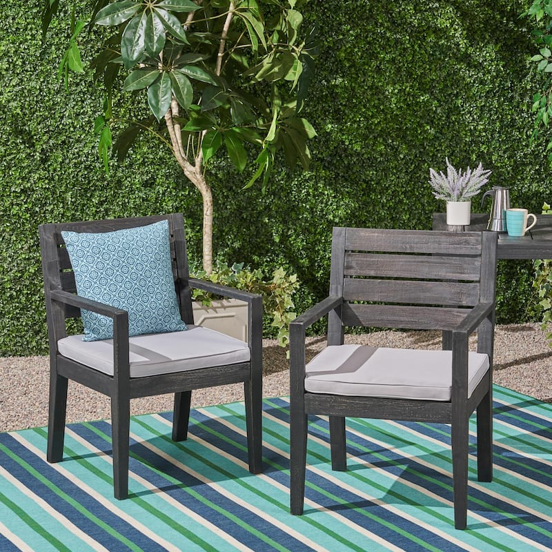 Roomfitters Outdoor Acacia Wood Dining Chairs Set of 2 with Slatted Back and Cushions - Dark Grey
