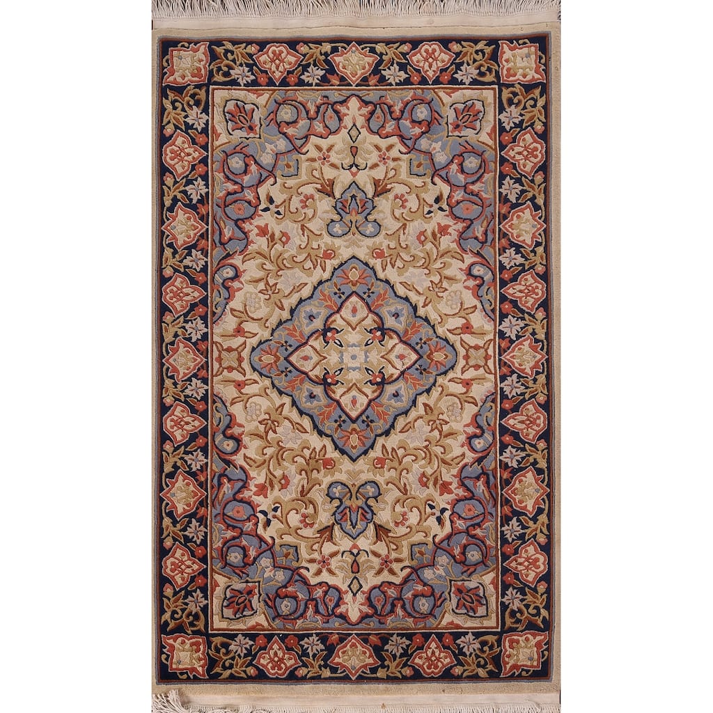 Floral Art Deco Chinese Foyer Rug Hand-Knotted Wool Carpet - 3'2"x 5'1"