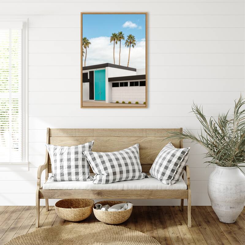 Turquoise Blue Doors on a Modern Home by Tom Windeknecht Framed Canvas Wall Art Print - Sylvie Natural