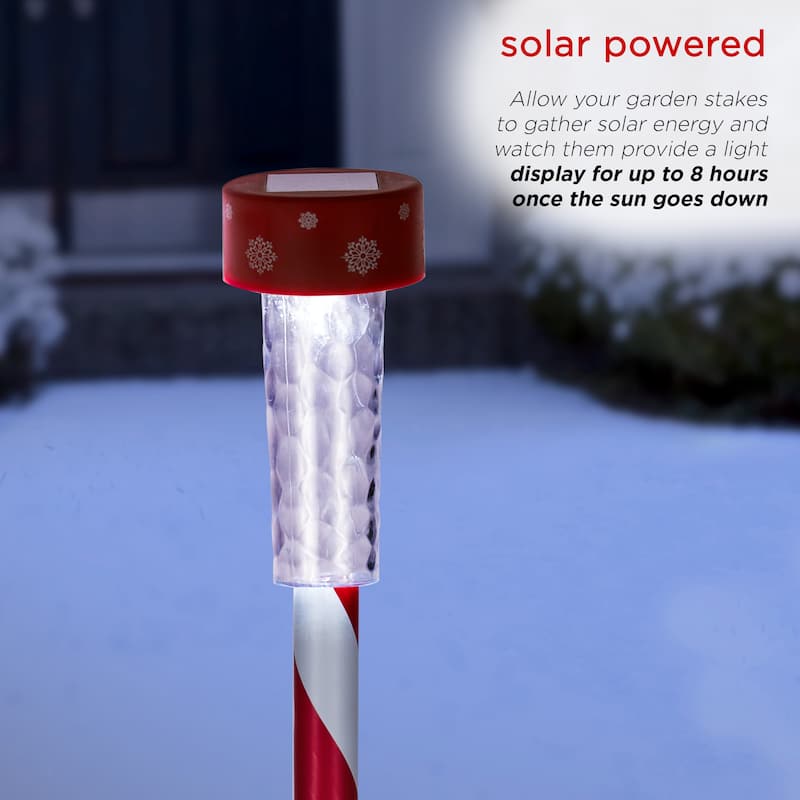 Alpine Corporation Holiday Striped Pathway Garden Stake with Solar LED Lights, 4-Pack
