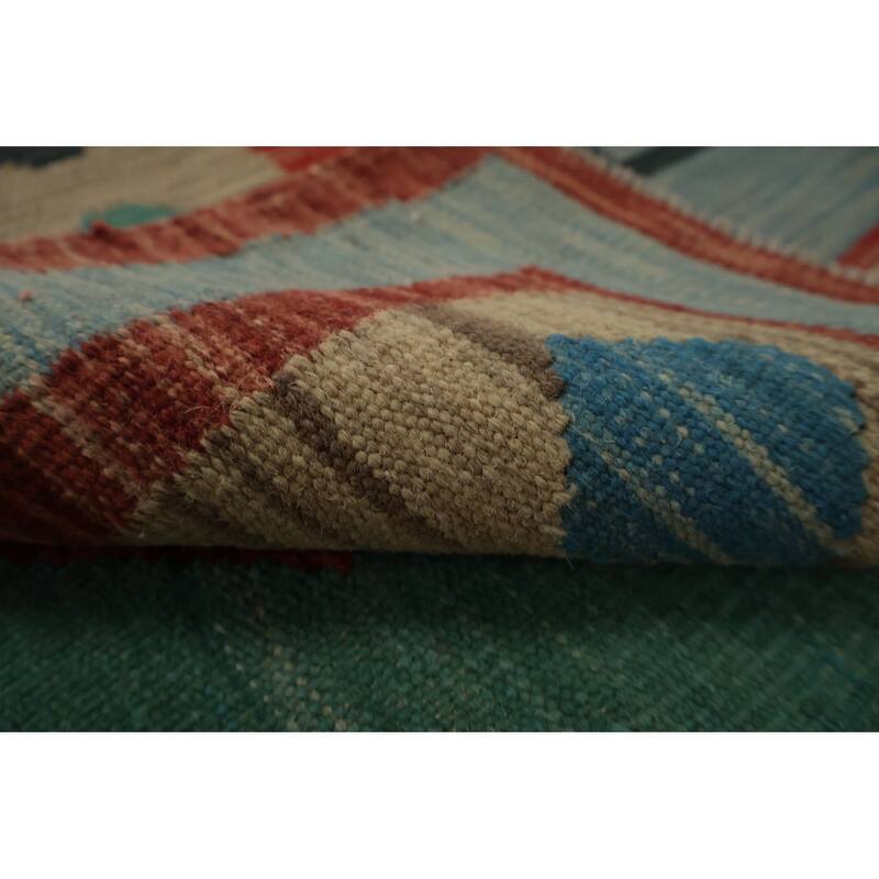 Hand Woven Oriental 100% Wool Carpet Southwestern Tribal Green Kilim Area Rug - 7' 11'' X 5' 8''