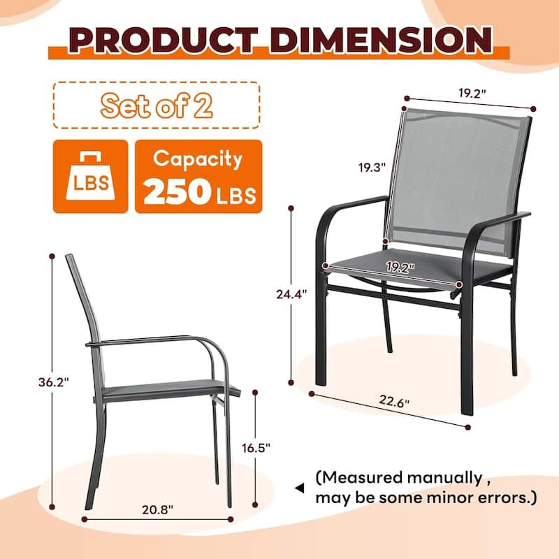 Outdoor Patio Metal Textilene Dining Chairs with Armrest Set of 2