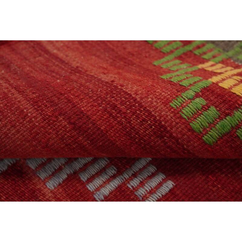 Hand Woven Oriental 100% Wool Carpet Southwestern Tribal Red Kilim Area Rug - 8' 8'' X 6' 5''