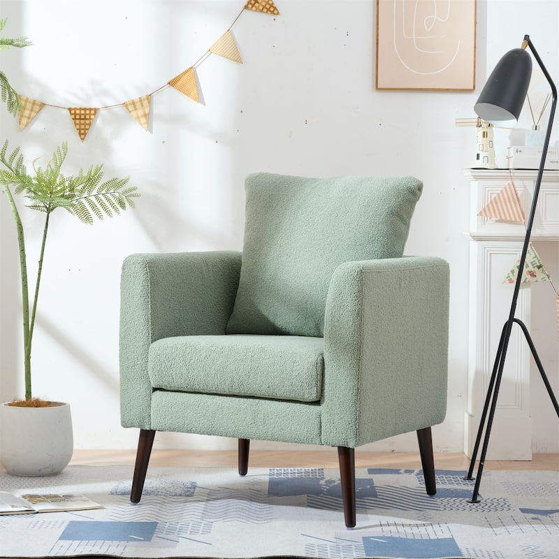 Upholstered Teddy Fabric Accent Chair, Arm Chairs with Pillow Mid Century Modern Living Room Lounge Chair, Single Sofa Chair - Green