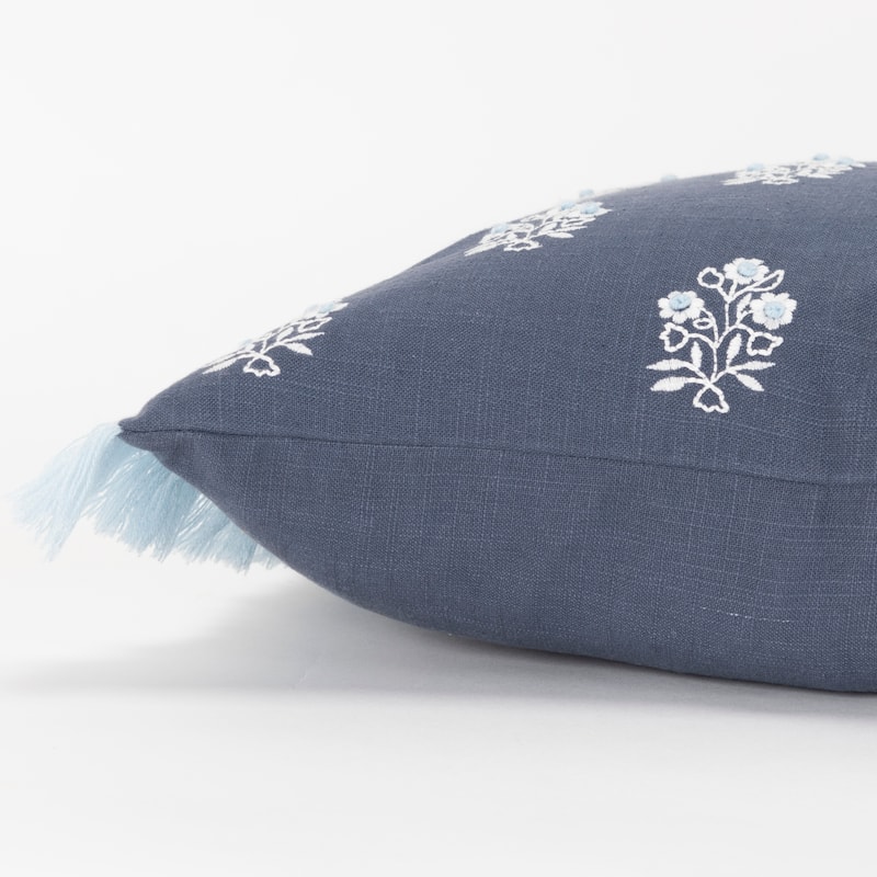 Rizzy Home Embroidered Blue Floral Throw Pillow