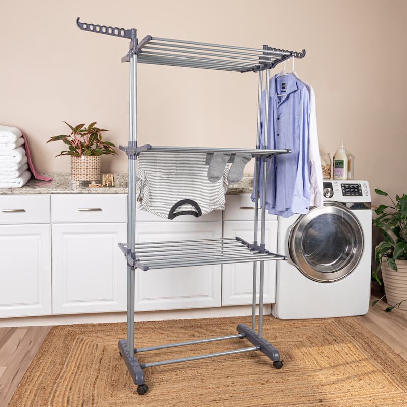 Household Essentials 4 Tier Laundry Drying Rack with Two Side Wings - 29.5"L x 25.2"W x 66.9"H