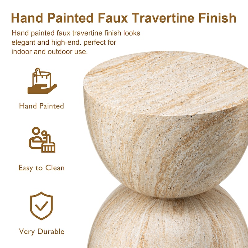 Glitzhome 17.75"H MGO Hourglass-Style Faux Travertine Garden Stool or Planter Stand or Accent Table