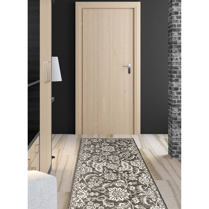 ECARPETGALLERY Hand-knotted Heritage Dark Grey Silk, Wool Rug - 2' 6" x 10'