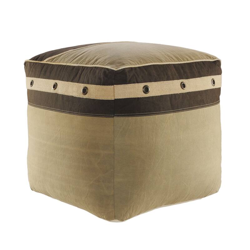 20" Gray and Brown Rustic Farmhouse Handmade Square Pouf Ottoman
