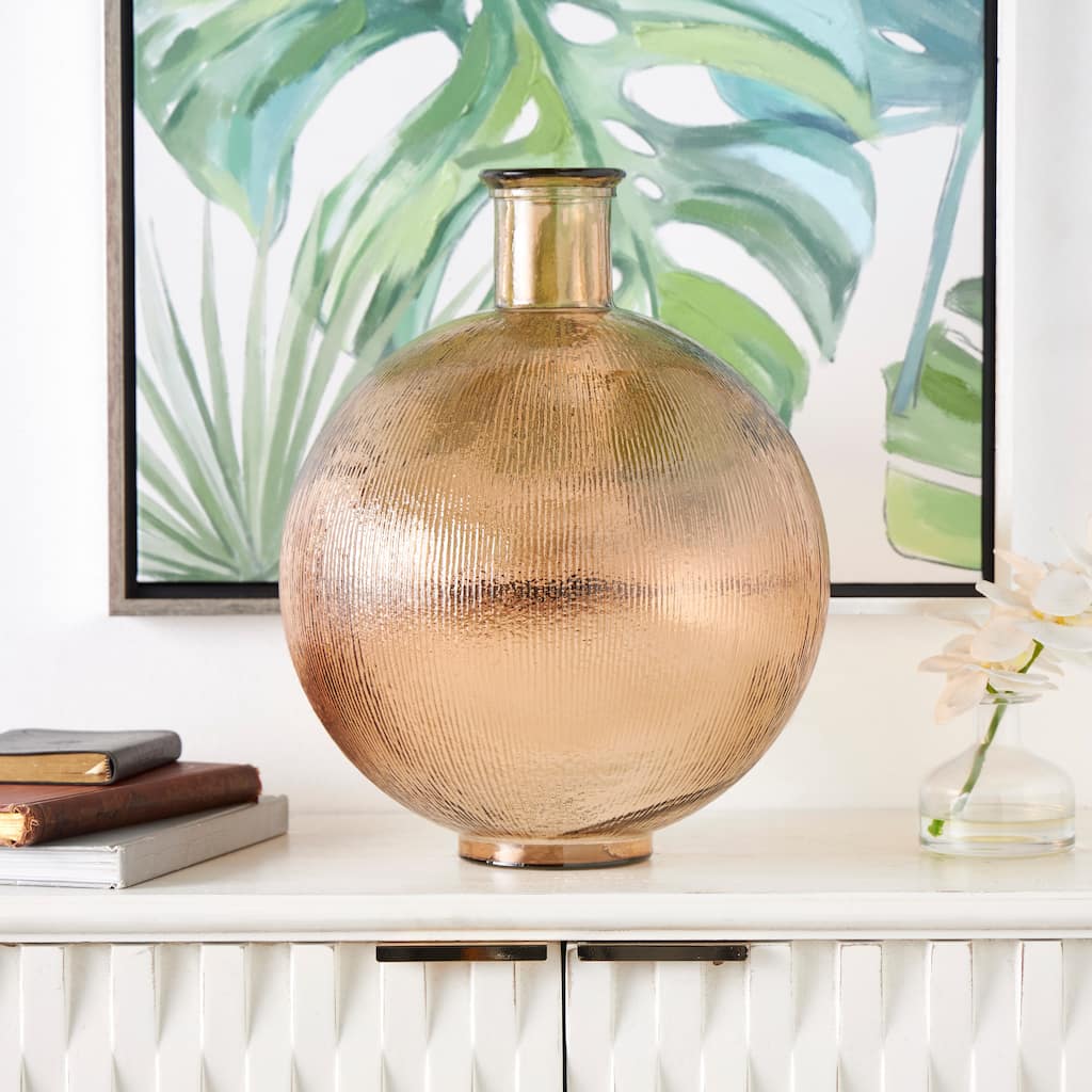 Contemporary Recycled Glass Handmade Ribbed Spanish Bottle Vase - Brown or Clear