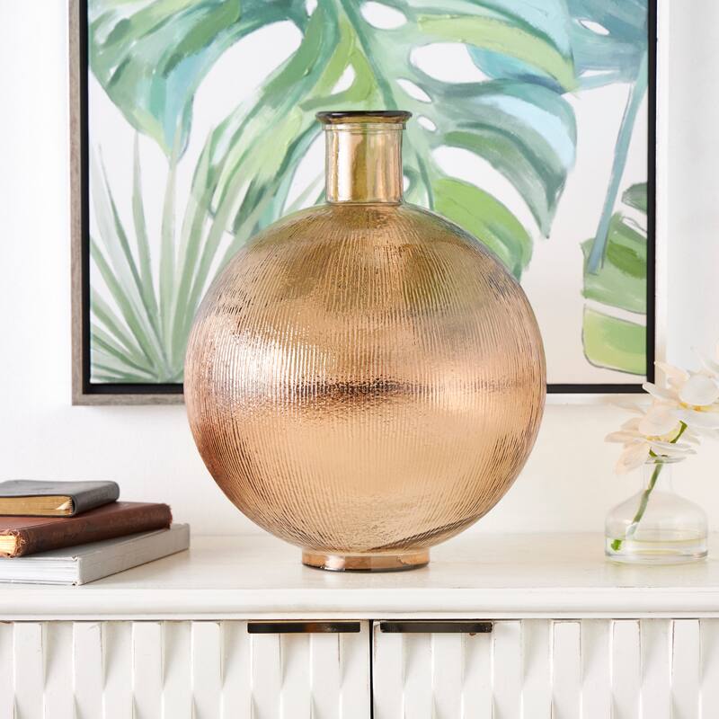 Contemporary Recycled Glass Handmade Ribbed Spanish Bottle Vase - Brown or Clear - Brown - 13"W, 17"H